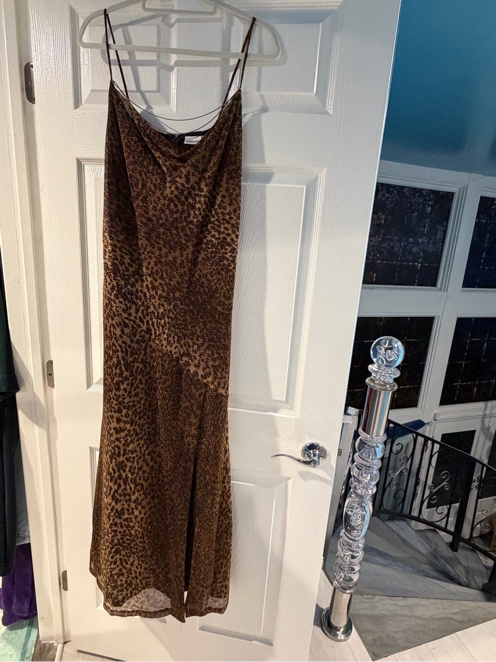 Brown and gold Leopard Slip Dress with Spaghetti Straps